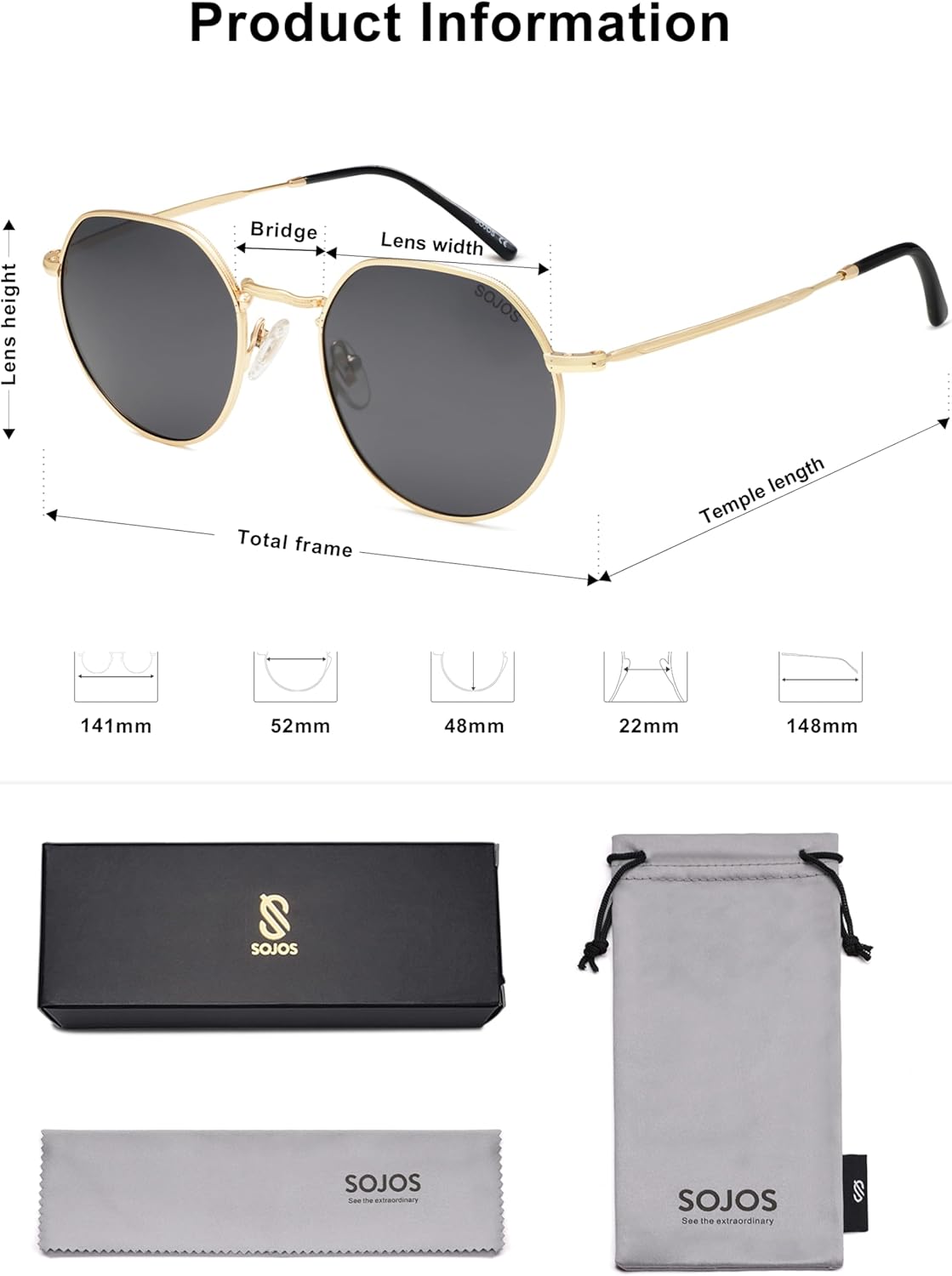 SOthtJOS Round Polygon Polarized Sunglasses for Women Men Retro Classic Vintage Panto Shades SJ1157