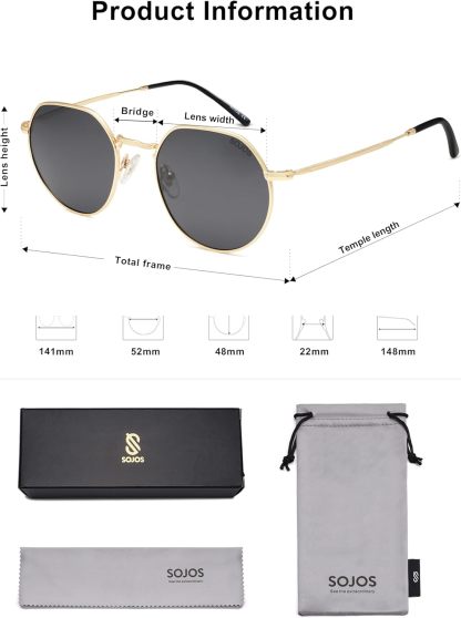 SOthtJOS Round Polygon Polarized Sunglasses for Women Men Retro Classic Vintage Panto Shades SJ1157