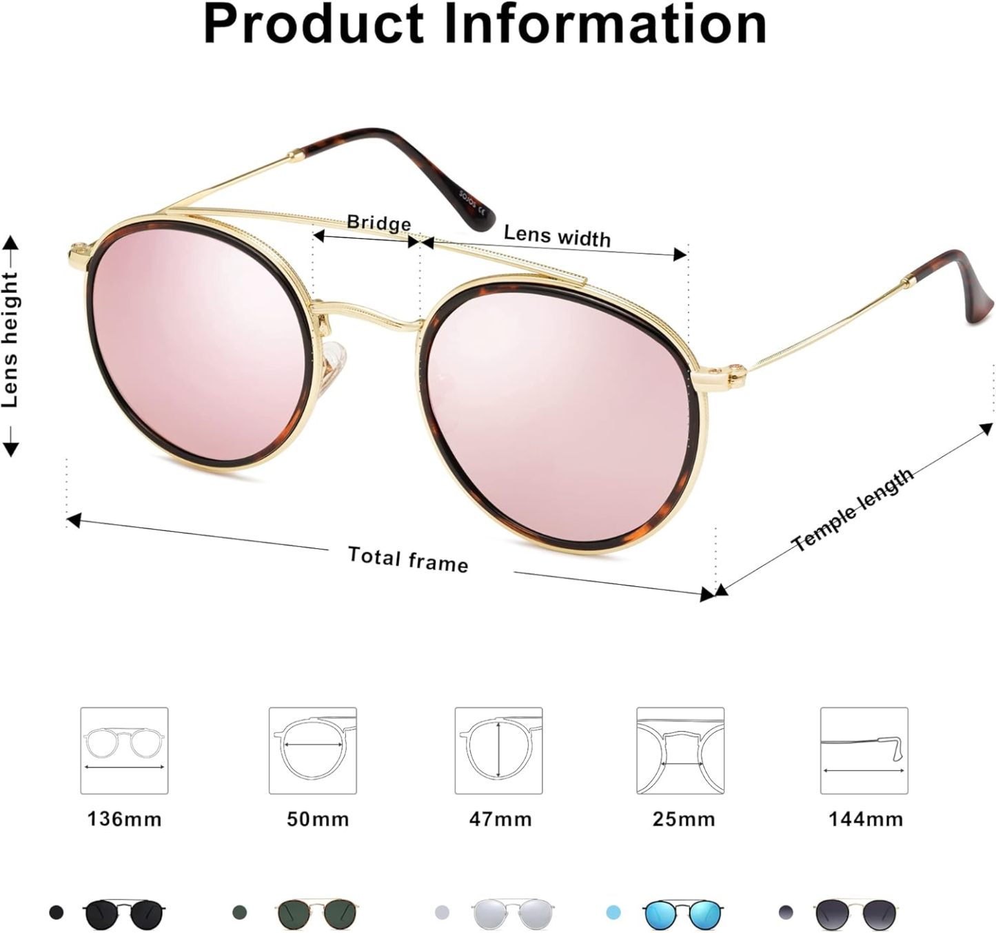SOthtJOS Retro Vintage Round Polarized Sunglasses for Women Men Small Double Bridge Circle Sunnies SJ1104
