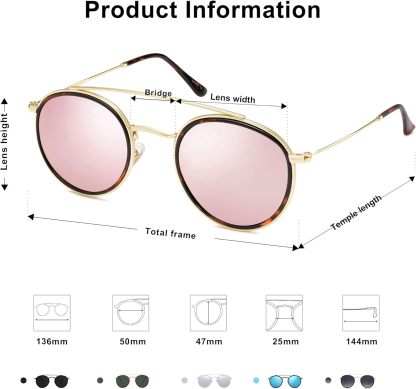 SOthtJOS Retro Vintage Round Polarized Sunglasses for Women Men Small Double Bridge Circle Sunnies SJ1104