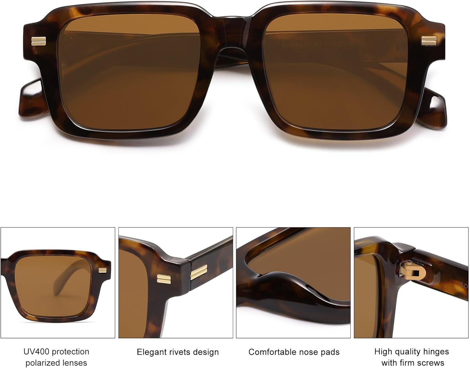SOthtJOS Trendy Square Polarized Sunglasses for Women, 70s 80s Retro Rectangle Shades SJ2345