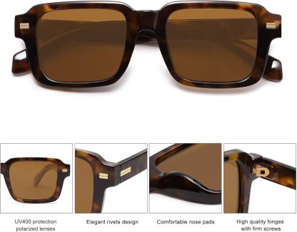 SOthtJOS Trendy Square Polarized Sunglasses for Women, 70s 80s Retro Rectangle Shades SJ2345