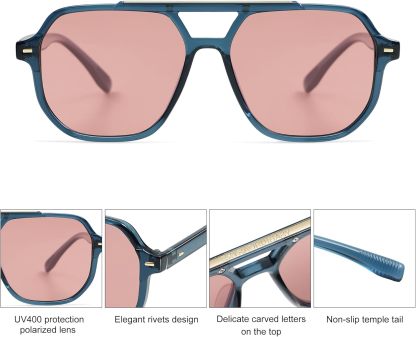 SOthtJOS Retro Trendy Aviator Polarized Sunglasses Men Women Vintage 70s Square Stylish Frame Sun Glasses SJ2283