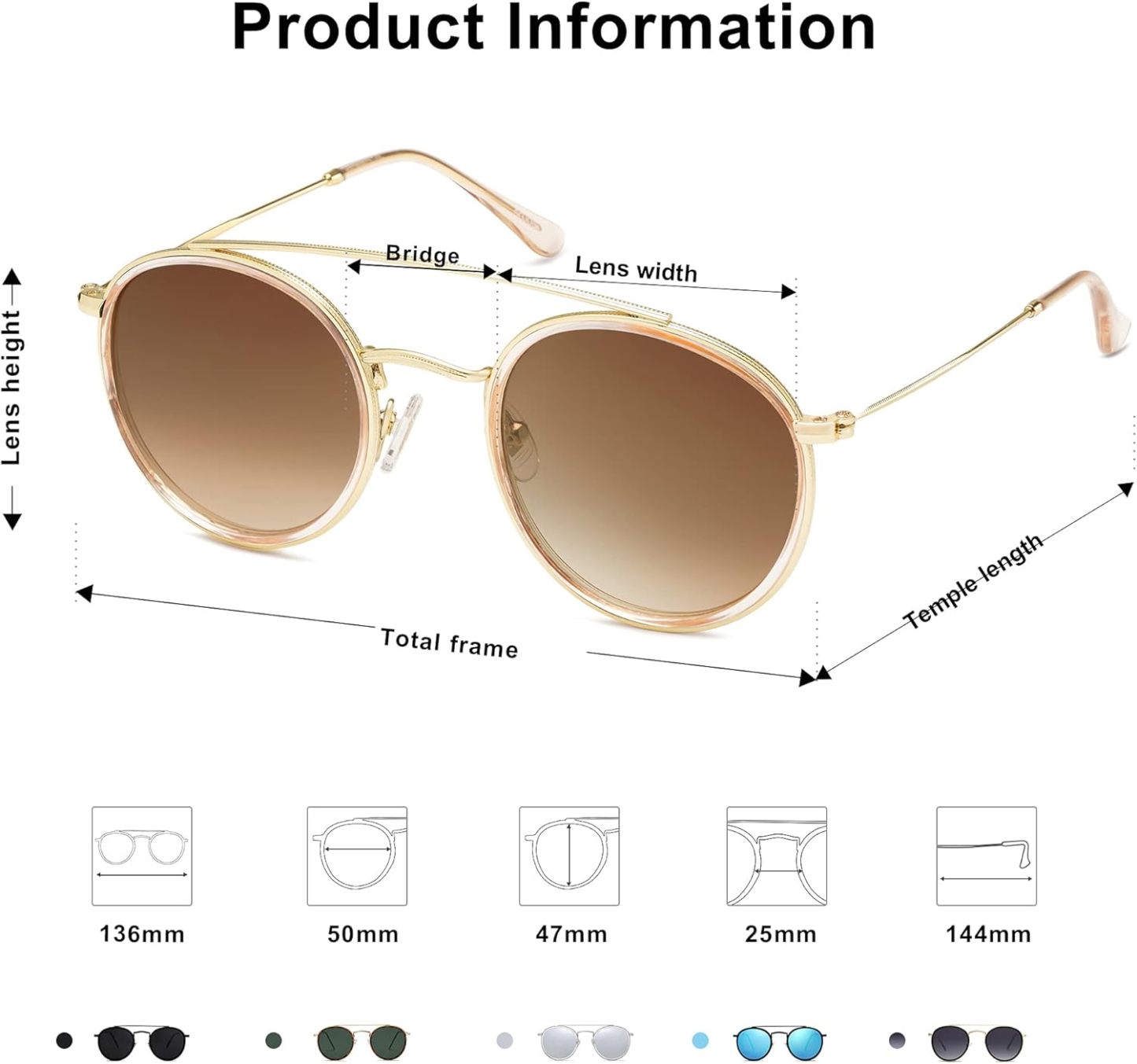 SOthtJOS Retro Vintage Round Polarized Sunglasses for Women Men Small Double Bridge Circle Sunnies SJ1104