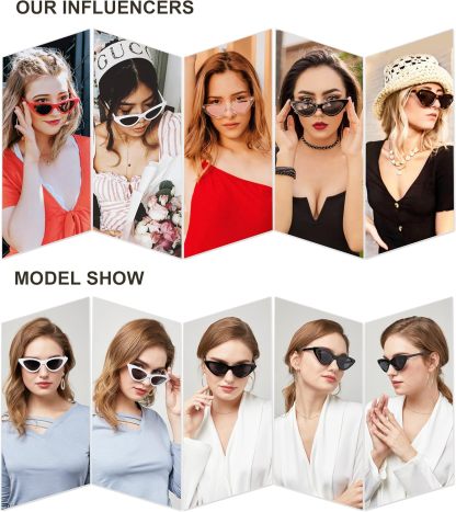 SOthtJOS Retro Vintage Narrow Cat Eye Sunglasses for Women Clout Goggles Plastic Frame SJ2044