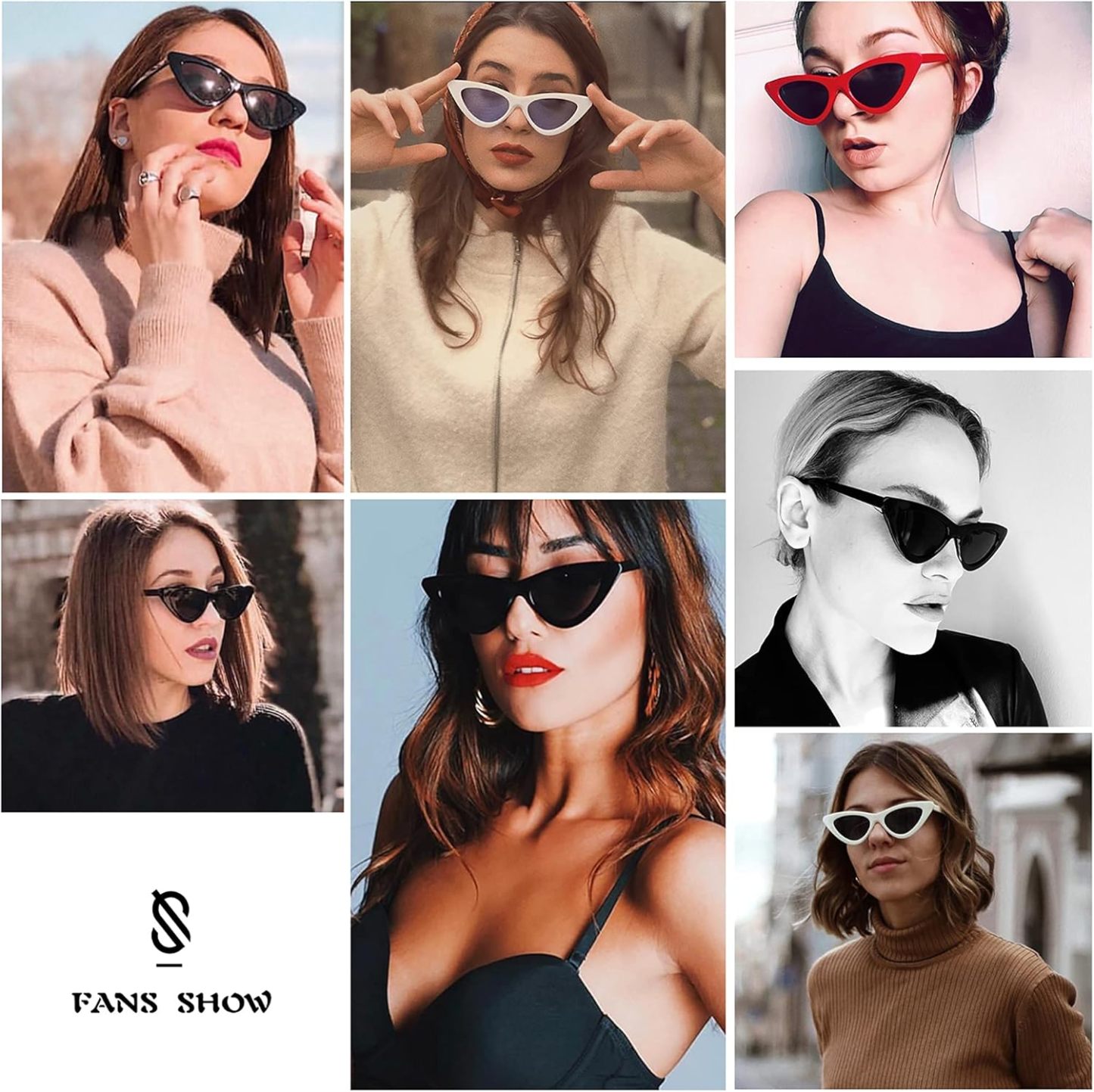 SOthtJOS Retro Vintage Narrow Cat Eye Sunglasses for Women Clout Goggles Plastic Frame SJ2044