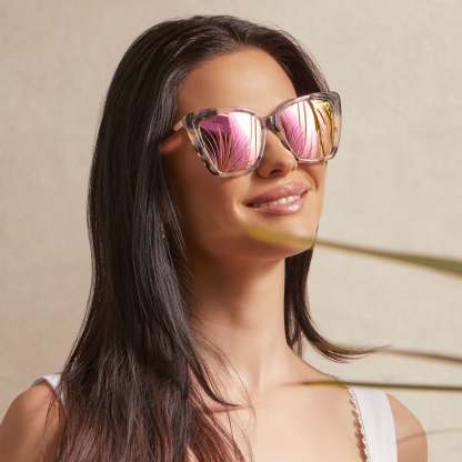 BECKY II - CREAM TORTOISE + PINK MIRROR SUNGLASSES