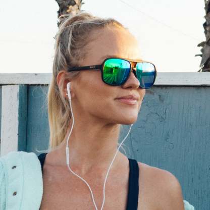 HANGTIME - MATTE BLACK + GREEN MIRROR + POLARIZED SUNGLASSES