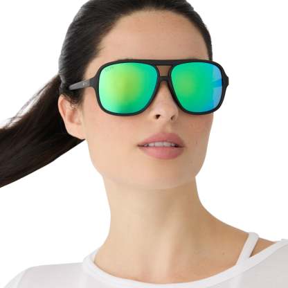 HANGTIME - MATTE BLACK + GREEN MIRROR + POLARIZED SUNGLASSES