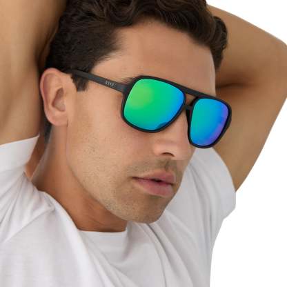 HANGTIME - MATTE BLACK + GREEN MIRROR + POLARIZED SUNGLASSES