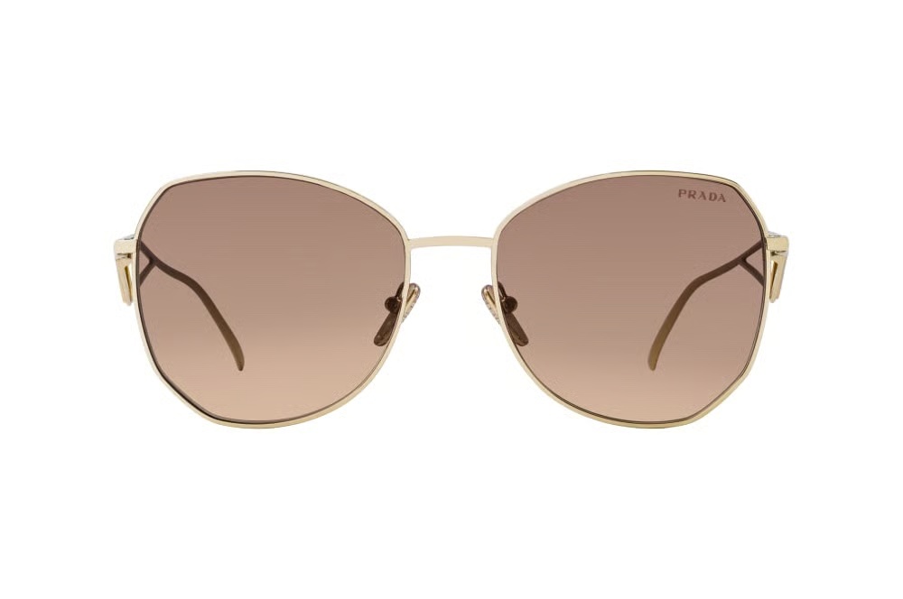 Prathtda PR 57Y ZVN3D0 Sunglasses With Triangle Logo in Gold and Brown NWT 585