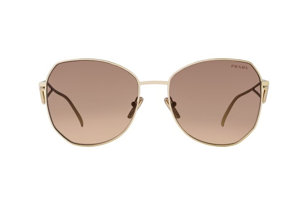 Prathtda PR 57Y ZVN3D0 Sunglasses With Triangle Logo in Gold and Brown NWT 585