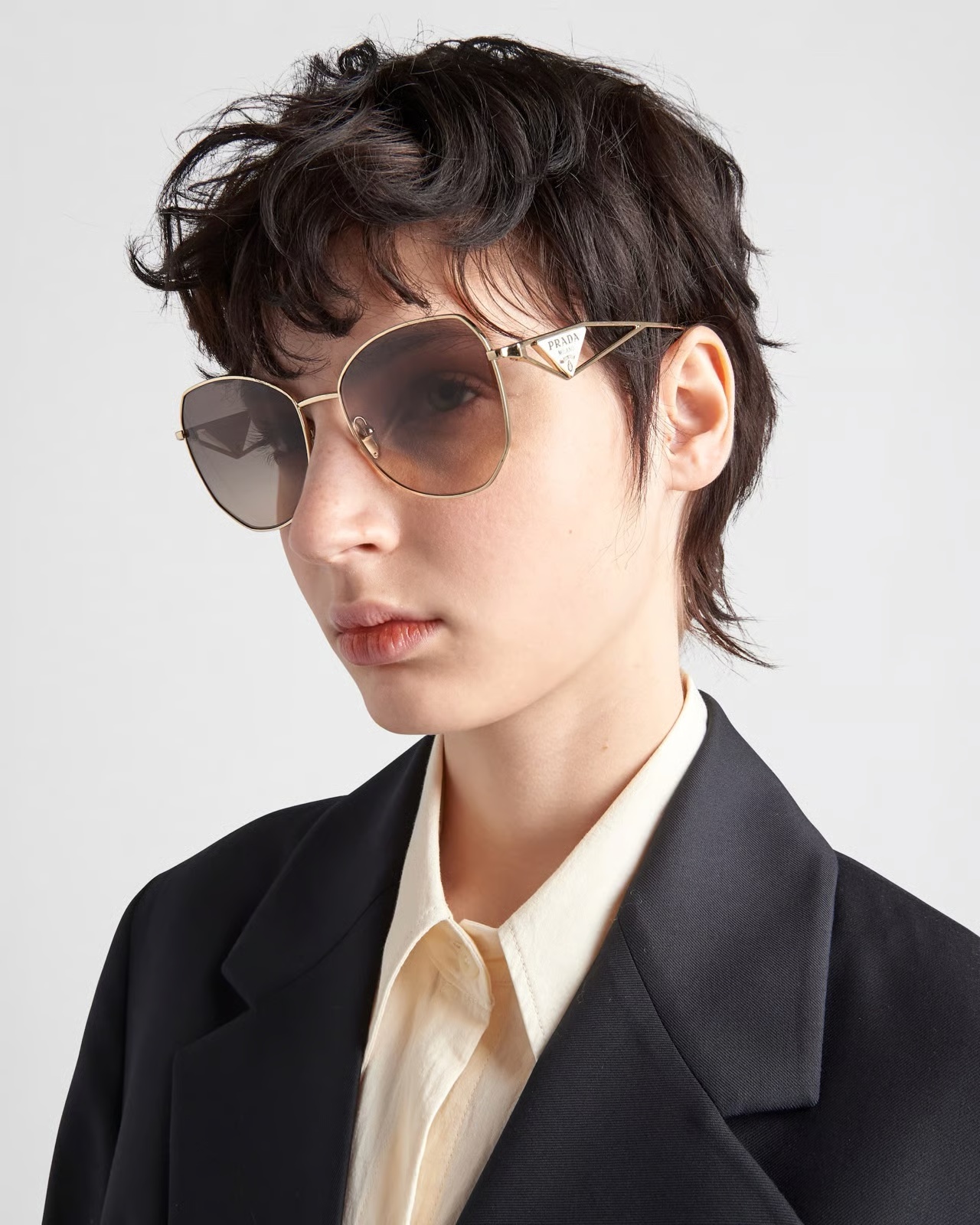 Prathtda PR 57Y ZVN3D0 Sunglasses With Triangle Logo in Gold and Brown NWT 585