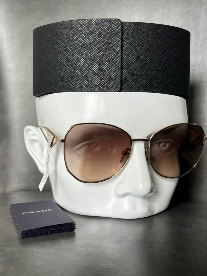 Prathtda PR 57Y ZVN3D0 Sunglasses With Triangle Logo in Gold and Brown NWT 585