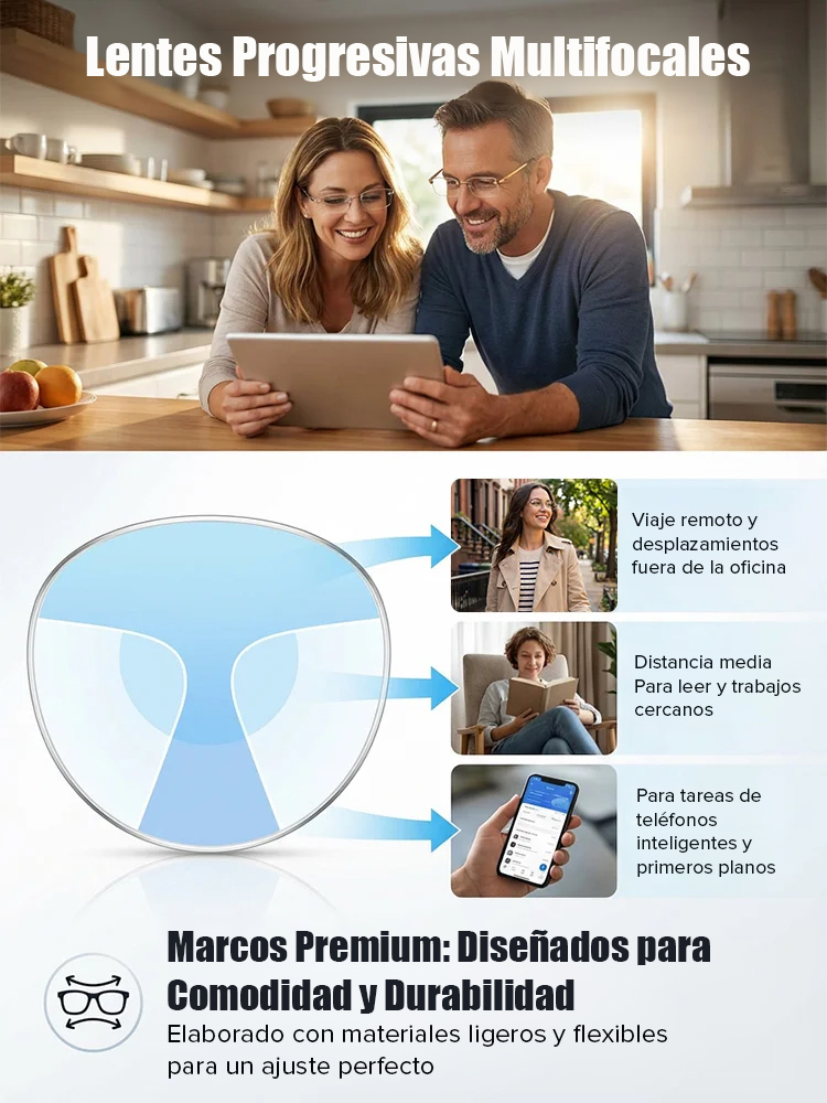 ✅Advanced Progressive Lenses (-7.0D to +7.0D) |👁️Gafas de lectura fotocromáticas ultraligeras sin marco