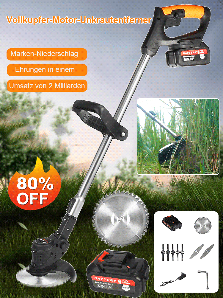 Profi-Motorsense: Schneidet wie Butter, wiegt nur 1,5 kg und pflegt 300 m² mit einer Ladung – flüsterleise & mühelos! 🚀✂️