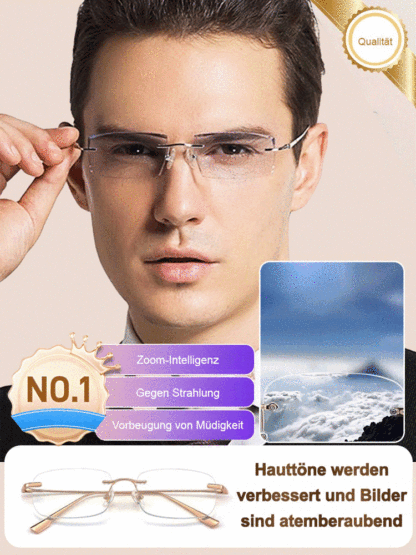 Photochrome, rahmenlose Gleitsichtbrille ohne Rand【Unisex】
