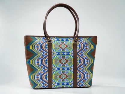 Xilankapu Tujia Brocade Tote Bag – Crab Flower Pattern