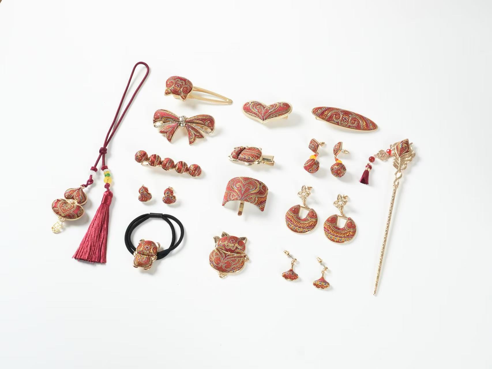 Song Brocade Ruby Beaded Curtain Set