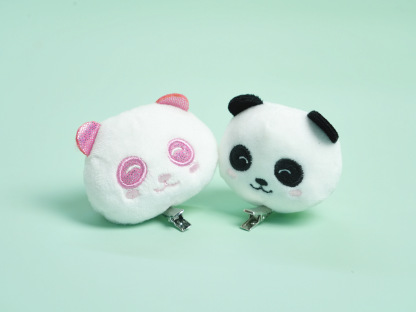 Panda Head Plush Hair Clip – Black & Pink Versions