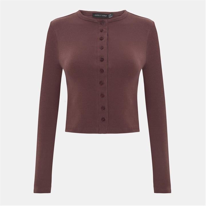Long Sleeve Rib Button Top