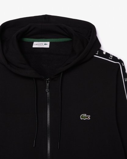 Sweatshirt zippé à capuche bandes siglées - Noir