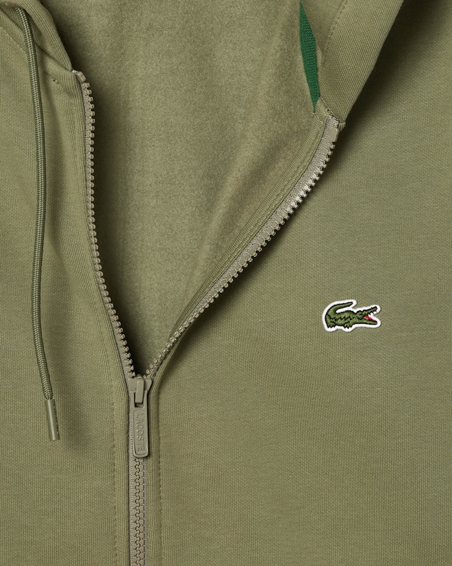 Sweatshirt zippé à capuche bandes siglées - Vert kaki