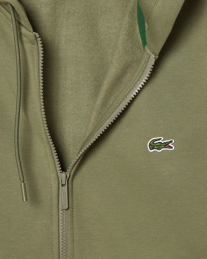 Sweatshirt zippé à capuche bandes siglées - Vert kaki