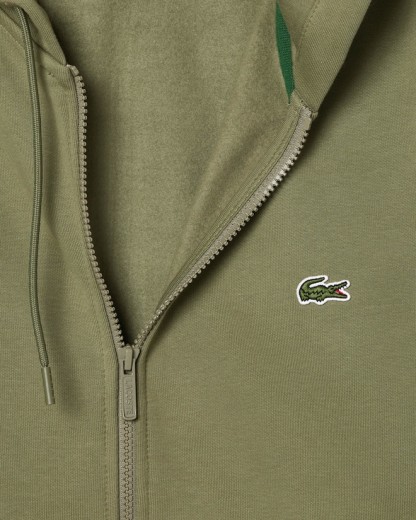 Sweatshirt zippé à capuche bandes siglées - Vert kaki