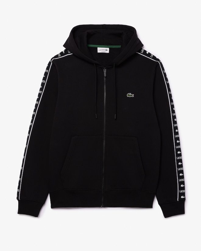 Sweatshirt zippé à capuche bandes siglées - Noir