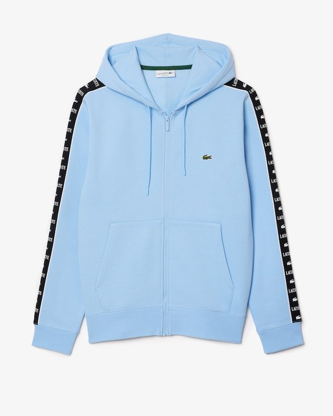 Sweatshirt zippé à capuche bandes siglées - Bleu pastel