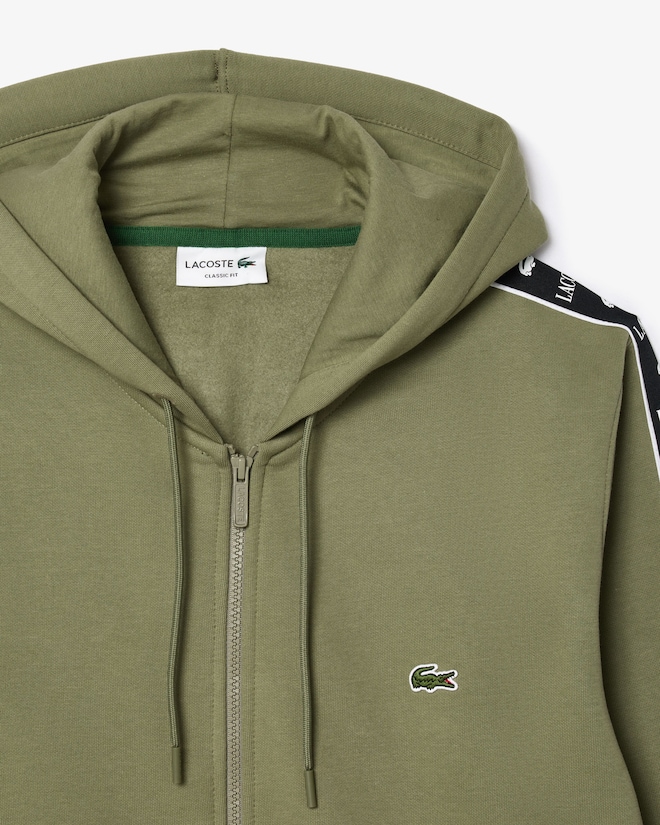 Sweatshirt zippé à capuche bandes siglées - Vert kaki