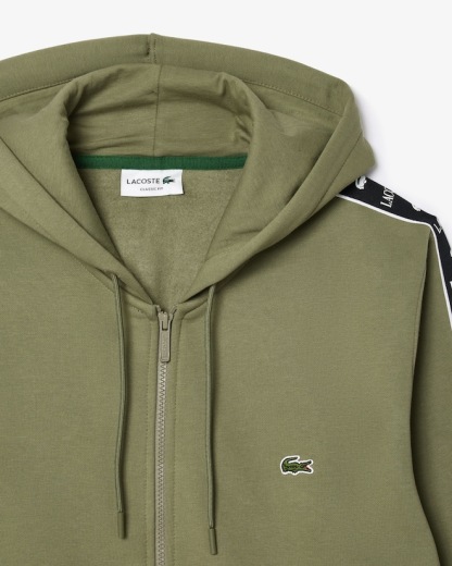 Sweatshirt zippé à capuche bandes siglées - Vert kaki