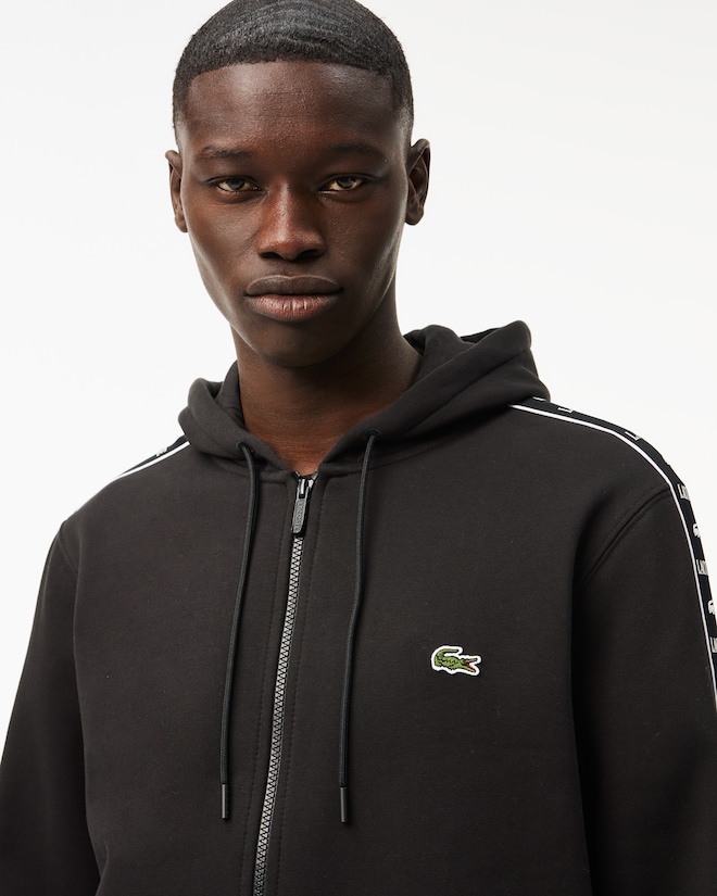 Sweatshirt zippé à capuche bandes siglées - Noir
