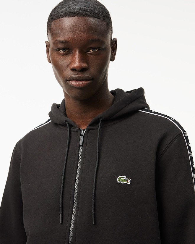 Sweatshirt zippé à capuche bandes siglées - Noir