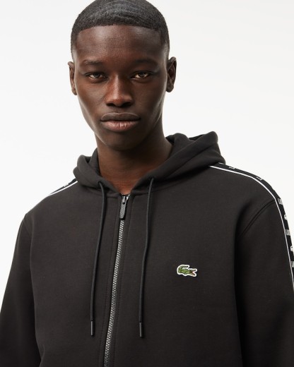 Sweatshirt zippé à capuche bandes siglées - Noir