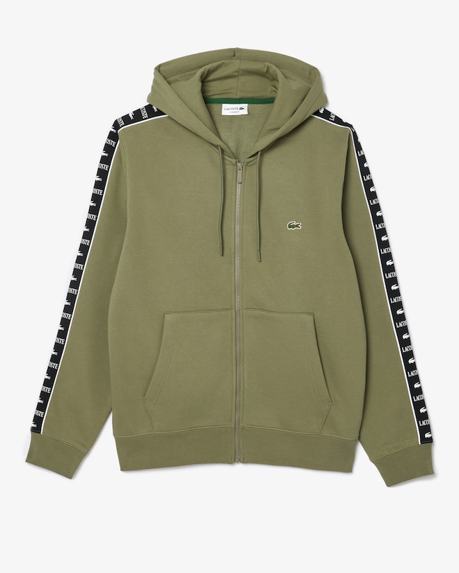 Sweatshirt zippé à capuche bandes siglées - Vert kaki