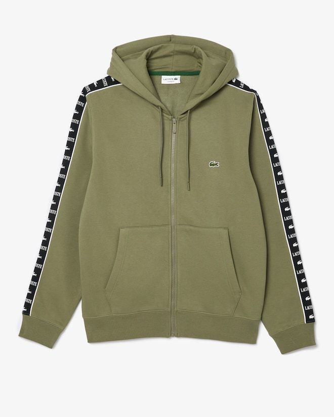 Sweatshirt zippé à capuche bandes siglées - Vert kaki