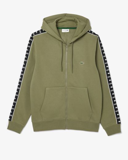 Sweatshirt zippé à capuche bandes siglées - Vert kaki