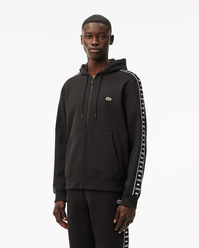 Sweatshirt zippé à capuche bandes siglées - Noir