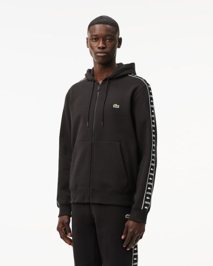 Sweatshirt zippé à capuche bandes siglées - Noir