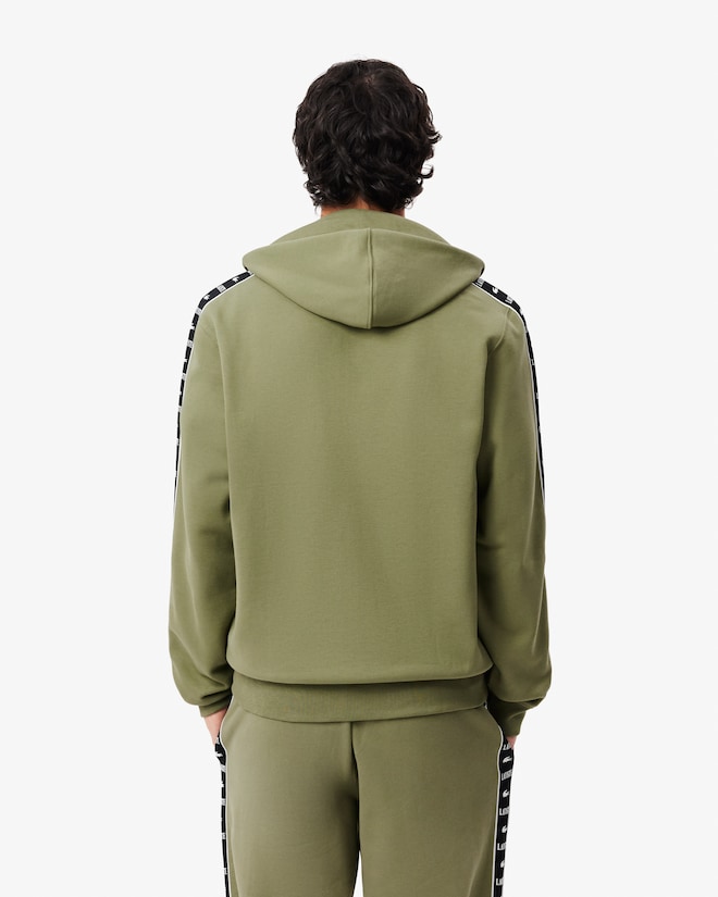 Sweatshirt zippé à capuche bandes siglées - Vert kaki