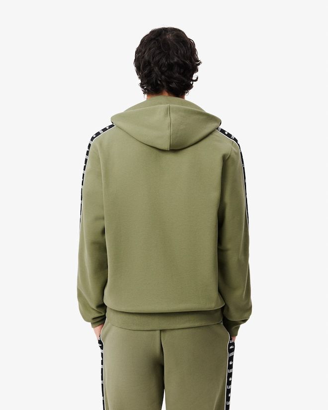 Sweatshirt zippé à capuche bandes siglées - Vert kaki