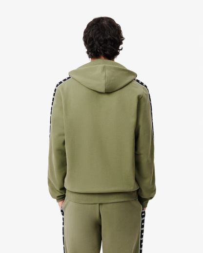 Sweatshirt zippé à capuche bandes siglées - Vert kaki