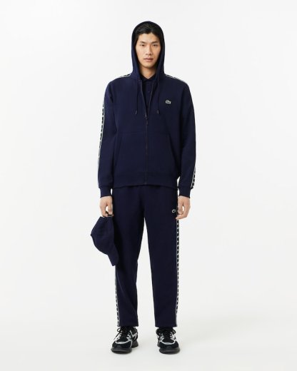 Sweatshirt zippé à capuche bandes siglées - Bleu nuit