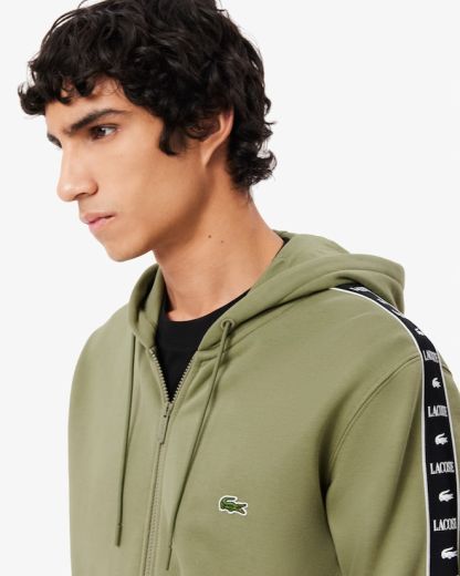 Sweatshirt zippé à capuche bandes siglées - Vert kaki