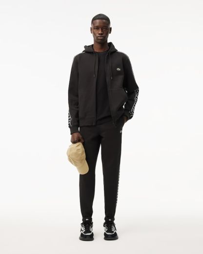 Sweatshirt zippé à capuche bandes siglées - Noir