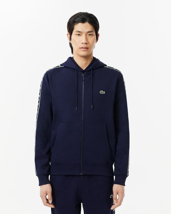 Sweatshirt zippé à capuche bandes siglées - Bleu nuit