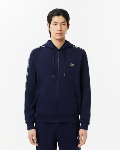 Sweatshirt zippé à capuche bandes siglées - Bleu nuit