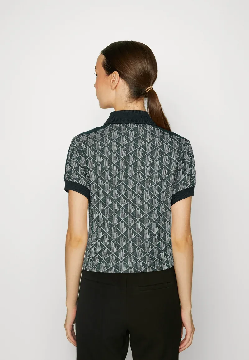 CROPPED POLO SHIRT WITH PRINT - Polo - vert beige